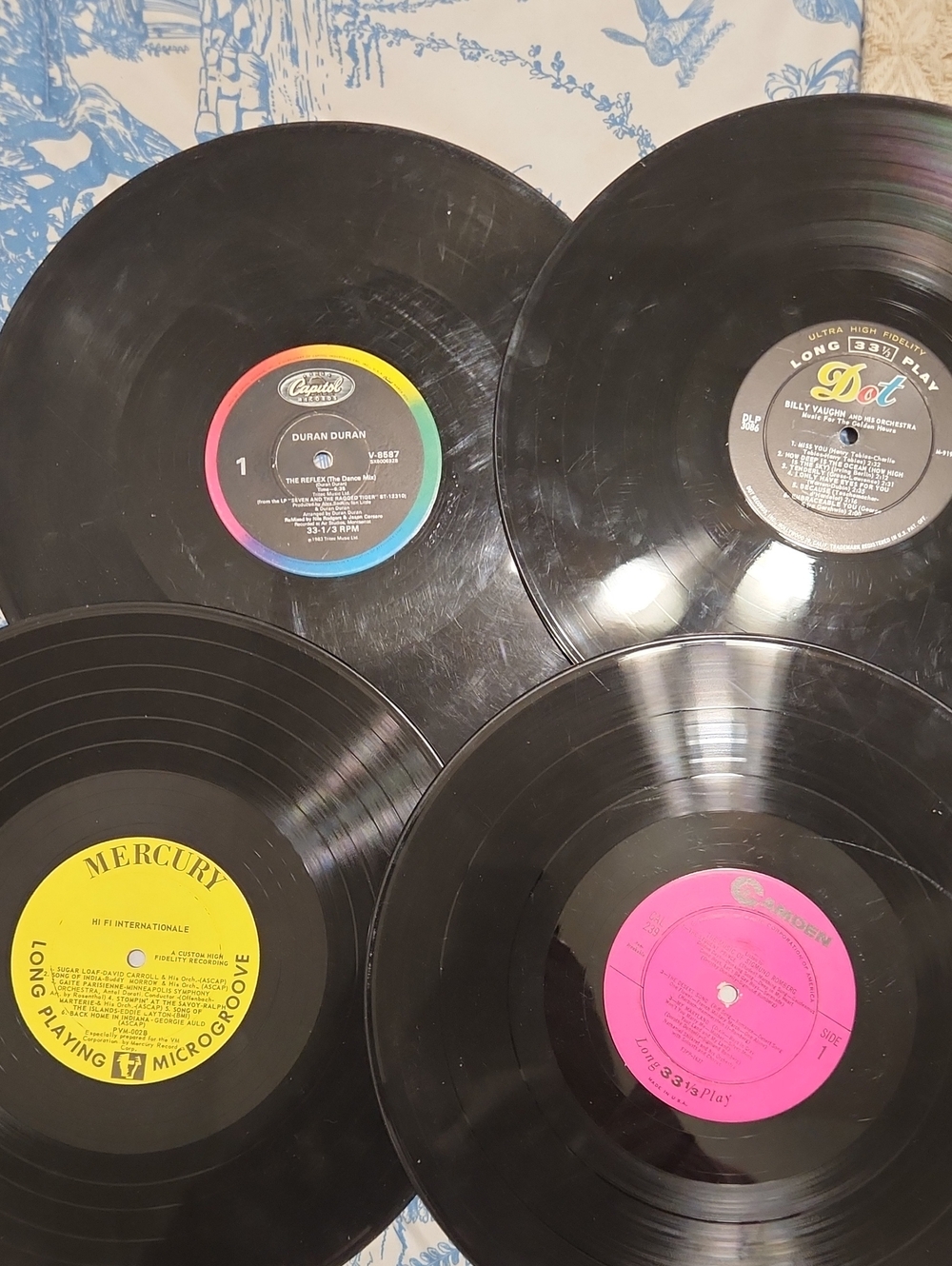 Vintage Vinyl Records Lot with Colorful Center Labels